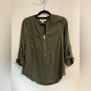 Michael Kors Collection Khaki Zipper Blouse